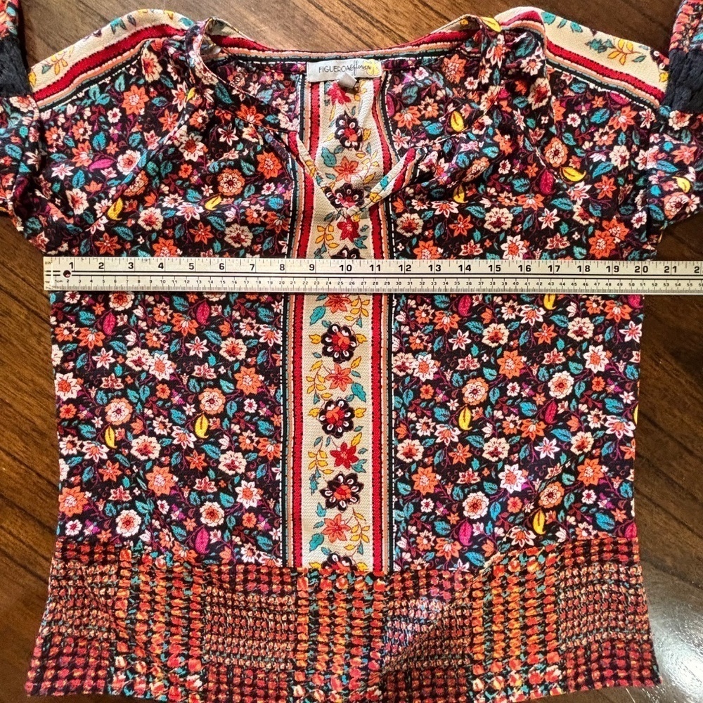 Figueroa & Flower boho floral print 3/4 sleeve top size PM - Picture 12 of 14